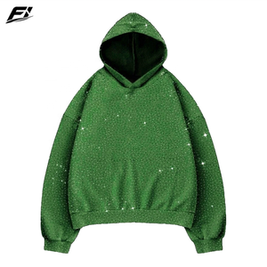 Vente Flash : Sweat à Capuche Zippé Oversize 500 GSM en Coton Lourd 100% avec Effet Délavé et Strass, Style Streetwear Tendance, OEM, Unisexe - Product Image 1