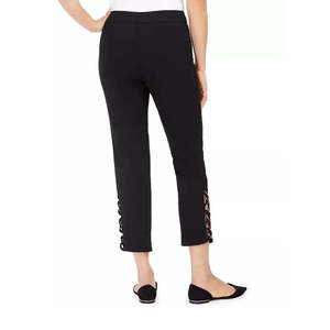 Collezione JM: Pantaloni Casual da Donna a Vita Alta con Controllo Pancia, Stampa Leopardata e Orlo a Scala, Neri, Taglia S, per la Stagione Primaverile - Product Image 2