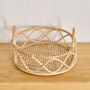 Plateau de service en rotin naturel tressé à la main, style panier, avec rebord haut, organisateur décoratif pour l'espace de vie - Product Image 2
