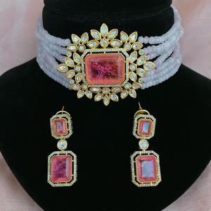 Elegante y elegante juego de Gargantilla chapada en oro con pendientes a juego, piedras de circón brillantes para boda o fiesta para mujer - Product Image 1