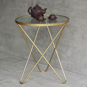 Modern Farmhouse Round <b>Side</b> <b>Table</b> 40cm with V-Shaped Iron Legs and Glass Top Decorative Living Room Furniture-SST033 - Product Image 2
