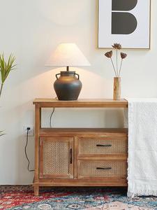 Vintage Art Deco <b>Table</b> Lamp Minimalist White Fabric Ceramic Base Black Old Wine Pot Decorative Wood <b>Plant</b> Electric for Living - Product Image 2