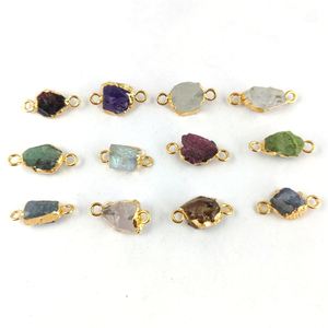 Pierre précieuse or brut connecteur de bord électroplaqué charmes de pierre de naissance petite pierre brute connecteur pierre de naissance brute de l'inde - Product Image 3