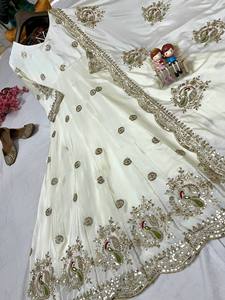 Vestido largo Anarkali de estilo indio de alta calidad con mangas largas Dupatta de diseñador de bordado Georgette para mujer cintura Natural - Product Image 6