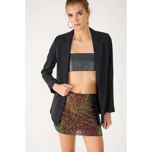 Casual Bodycon Mini Skirt with <b>Sequins</b> Pleat Pencil Styles Midi Length Embroidered Silk Denim Natural Waist Spandex <b>Material</b> - Product Image 6