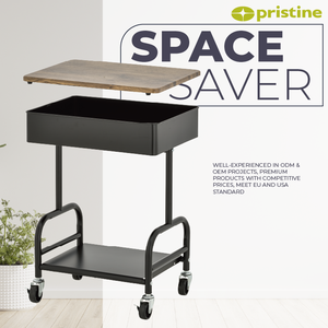 Modern Double Tier Utility Cart With <b>Wheels</b> Wood Top Storage Organizer For Living Room Minimalist Design - Product Image 4