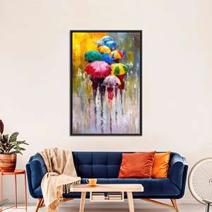 Modern Printed Canvas Artwork: Elegant Colorful Umbrellas Glass Art,BLACK <b>FRAMED</b> CANVAS - Product Image 1