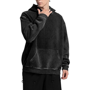 Sweat à capuche personnalisé avec cordon de serrage lavé à l'acide en détresse Vintage Wash Full-lenght Heavyweight 100% Cotton Fleece Winter - Product Image 2