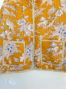 เสื้อโค้ทลำลองสำหรับผู้หญิงสำหรับฤดูหนาว พร้อมลายพิมพ์บล็อกด้วยมือ แจ็คเก็ตผ้าควิลท์ ทำด้วยมือ ผ้าสำหรับผู้หญิง เทคนิคการซักแบบวินเทจ สไตล์ใหม่ - Product Image 5