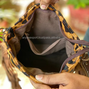 High Quality Hair on Metallic Hand Tooled Leather Fringe Crossbody Bag for Women Custom Genuine Cowhide Leather Shoulder <b>Handbag</b> - Product Image 6