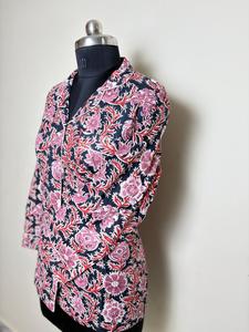 Chemise en coton imprimé fleuri noir pour femme Chemise décontractée à manches longues pour femme - Product Image 2