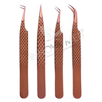 Ensemble de pinces à épiler pour extensions de cils en acier inoxydable de haute qualité, anti-magnétiques, de précision, couleur rose or personnalisée pour la Saint-Valentin