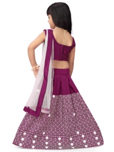 Shoryam Fashion Girls Wine Purple Floor-Length Lehenga Choli Set <b>Net</b> <b>Dupatta</b> Embroidery 2-5 Years Traditional Indian Party - Product Image 5