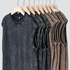 Canottiera da <span class=keywords><strong>Uomo</strong></span> Smanicata Estiva Vintage con Lavaggio Acido e Logo Personalizzato, 100% Cotone Lavorato a Maglia, Vestibilità Morbida, Vendita all'Ingrosso - Product Image 1