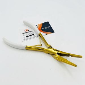 Alicates de microcuentas curvadas con logotipo personalizado, herramientas de extensión de cabello de acero inoxidable con plasma dorado y agarre blanco en el mango - Product Image 6