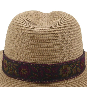 Custom Wholesale Women's <b>Summer</b> Beach Panama <b>Straw</b> <b>Hat</b> Uv Protection Striped Travel Casual Flat Design Customizable Colors Logo - Product Image 5