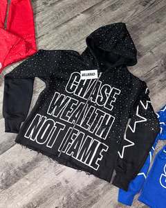 Sudadera con capucha con cremallera y diamantes de imitación para hombre gráfico con estampado de algodón cepillado francés con serigrafía personalizada - Product Image 2