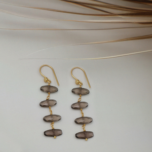 Pendientes de gota ovalados de cuarzo ahumado de moda Dua hechos a mano 18K chapado en oro latón aleación de cobre joyería para bodas - Product Image 1