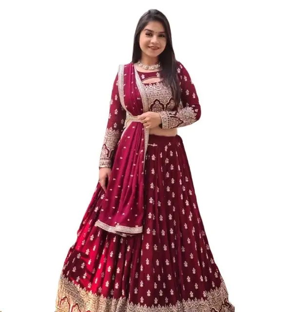 Diseñador nupcial Lehnga Choli para niñas Fiesta Vestidos de novia Precio bajo Lehenga Choli indio con Dupatta para mujeres