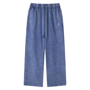 Ropa de calle personalizada para hombre, pantalones de chándal de algodón ligeros de cintura media, pantalones de chándal acampanados, pierna recta suelta, pierna ancha con cordón - Product Image 1