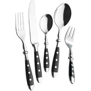 Ensemble de couverts en acier inoxydable argenté de designer avec manche noir pour table à manger, cuisine et réception - Product Image 3