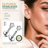Piercing Labret de Titanio ASTM F136 Starlight CZ con Disco Plano Minimalista de Rosca Interna para Helix, Conch, Tragus