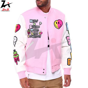 Premium Quality Customized Logo Front Canvas Windproof Winter Knitted Cotton Lined Unisex Embroidered Varsity Jacket - Product Image 1