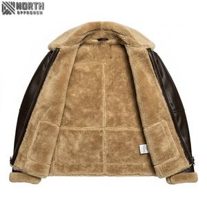 Nouvel arrivage de blouson bombardier de moto d'hiver en fourrure de cuir véritable de haute qualité pour hommes logo avant respirant - Product Image 6