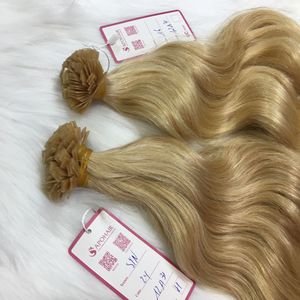 Extensiones de cabello humano sin procesar preadheridas Remy vietnamita rubio claro al por mayor más vendidas Extensiones de cabello ondulado natural de punta plana - Product Image 5