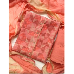 Costume traditionnel formel trois pièces en coton de soie respirant, broderie de pierres Moti, non cousu, Shalwar Kameez, pour les fêtes - Product Image 2