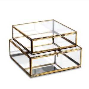 Elegant Gold Metal Frame Glass <b>Keepsake</b> <b>Box</b> Jewelry Organizer Rectangular Clear Glass Display <b>Box</b> for Earrings Necklace Storage - Product Image 4