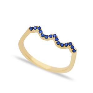 Wave Style Sapphire Zircon Stone Beaded Band <b>Ring</b> Wholesale Turkish Handcrafted <b>925</b> Sterling <b>Silver</b> Jewelry - Product Image 1