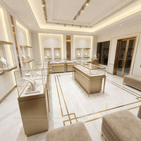 Comptoir de présentation de bijoux en or, design d'intérieur pour salle d'exposition de bijoux avec tiroirs et éclairage LED