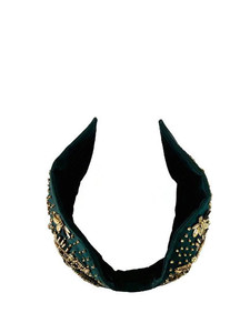 Diadema de Lujo Hecha a Mano con Cuentas Doradas y Nudo Floral, Accesorio para el Cabello de Tela Bordada, Ligera, Cómoda, Duradera y Suave Acolchada - Product Image 4