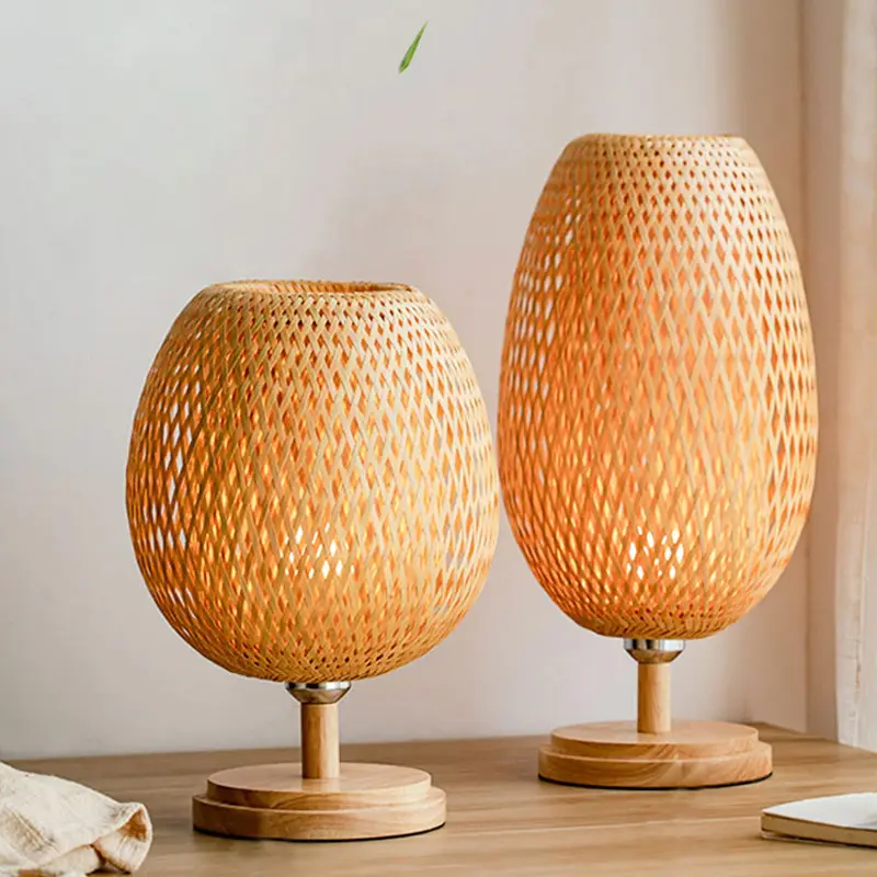 Trendy Creative Bamboo Lamp Set Of 2| Wicker Rustic Table Lamp Decor | Bedroom Bedside Lamp Vietnam Manufacturer