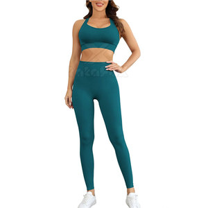 Nouvel ensemble de yoga professionnel pour femmes 2026 – Taille haute élastique, respirant, anti-transpiration, couleur unie, 2 pièces – Vente en gros - Product Image 1