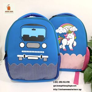 Customized Logo Lovable Bus Printing Blue Color 34x25x9cm Bag School Portable <b>Children</b> School Bags Made in Vietnam - Product Image 2
