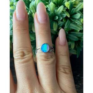 Navajo Handcrafted <b>Blue</b> <b>Opal</b> Sterling Silver Statement <b>Ring</b> Size 5 - Product Image 2