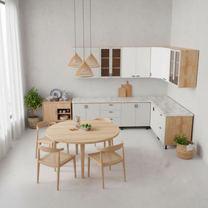 Système d'armoires de cuisine en bois naturel en forme de L BTB68019 - Solide et durable - Product Image 2