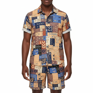 Ensemble de shorts imprimés pour hommes sur mesure - Motif ethnique tribal géométrique, tenue décontractée d'été en 2 pièces - Product Image 3