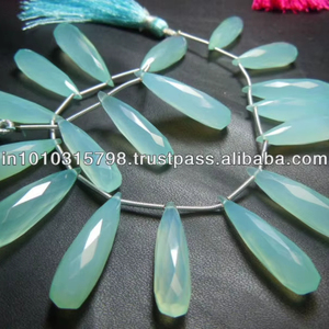 Cuentas de Piedra Preciosa de Calcedonia Acuática de Grado AAA, Forma de Gota Briolette Larga Facetada, Hilo Suelto, Natural, 15-25MM, Precio de Fábrica - Product Image 1