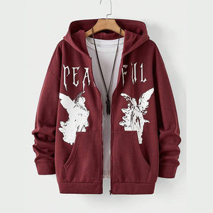 Sudadera con capucha completa con cremallera Y2K oversize para hombre, personalizada con estampado puff, de algodón, para hombre - Product Image 1