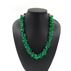 Collar de cuentas de briolette de pera de ónix verde, Gema hecha a mano con cuentas, cuentas de piedra Natural Bohemia, collar grueso - Product Image 1