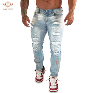 กางเกงยีนส์ผ้าเดนิมแบบใส่พอดีตัวสำหรับผู้ชายกางเกงลำลองขาดน้ำหนักเบาเสื้อผ้าไซส์พิเศษ - Product Image 5