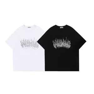 Venta al por mayor 100% algodón camisetas para Hombres Nuevo diseño Streetwear moda impresa con diamantes de imitación personalizables hombres camisetas - Product Image 5