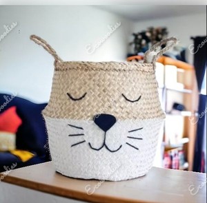 Cute Animal Shape Wicker Multifunctional <b>Basket</b> Seagrass and <b>Straw</b> Storage Belly <b>Baskets</b> for Kids Nursery Room Decoration - Product Image 5