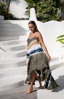 Robe longue élégante à motif uni Tie-Dye 100% Coton Écologique Lavable à volants de haute qualité pour les vacances