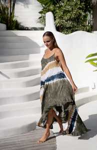 Elegante Vestido Maxi con Estampado Tie Dye, 100% Algodón, Ecológico, Lavable, con Volantes, de Alta Calidad, Ropa Casual para Vacaciones - Product Image 3