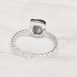 เครื่องประดับหินหยาบแหวนผู้หญิงพลอยอะความารีนธรรมชาติพลอยอัญมณีประจำเดือนมีนาคมเครื่องประดับวงบิดแหวนเงินสเตอร์ลิง925 - Product Image 6