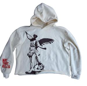 Sweat-shirt ample oversize 100% coton, vêtement de rue, coupe ample, impression bouffante 3D, ourlet brut, court XS, polaire française, unisexe - Product Image 3